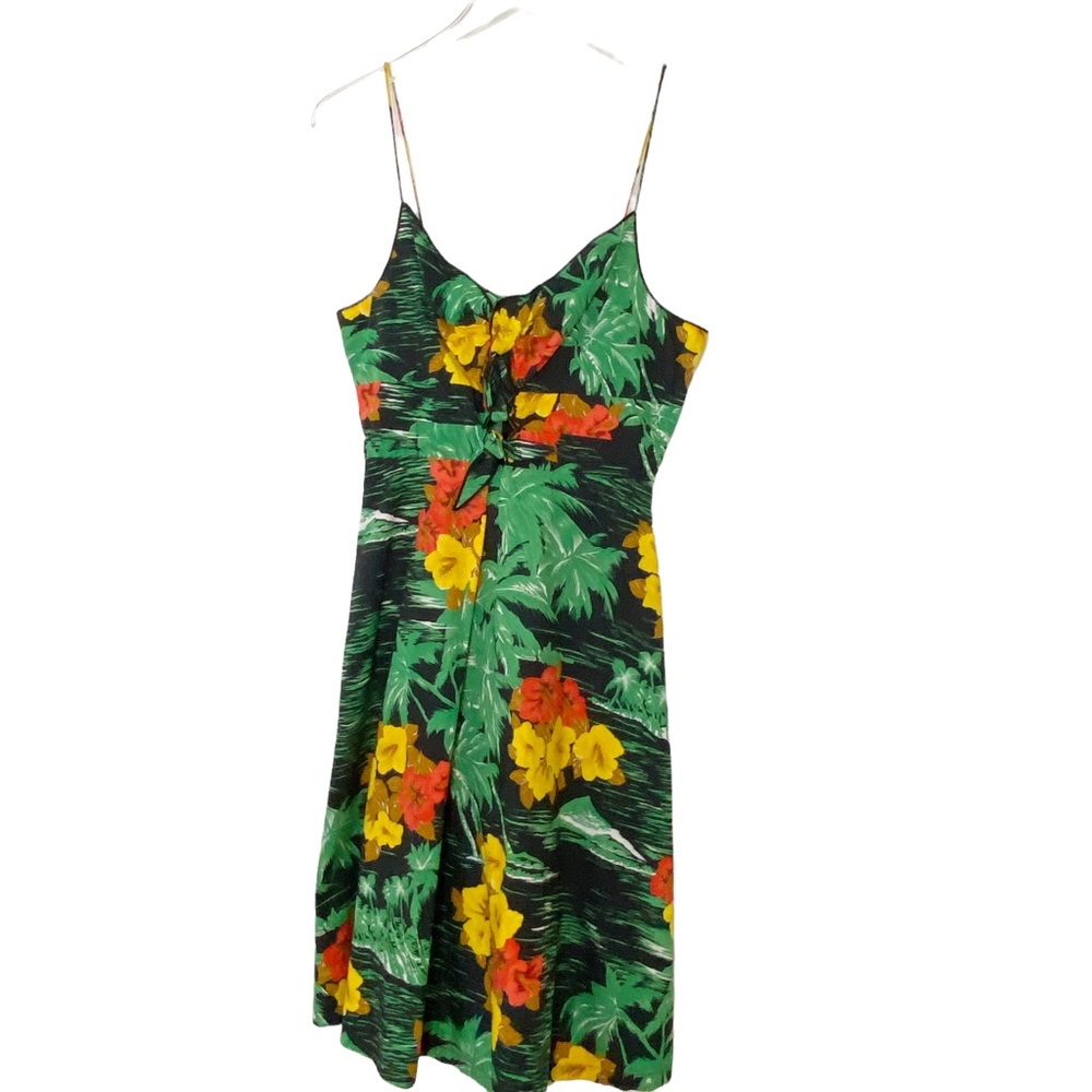 Zara Tropical Hawaiian Floral Palm MIDI Dress Knotted Front Large - Picture 2 of 9
